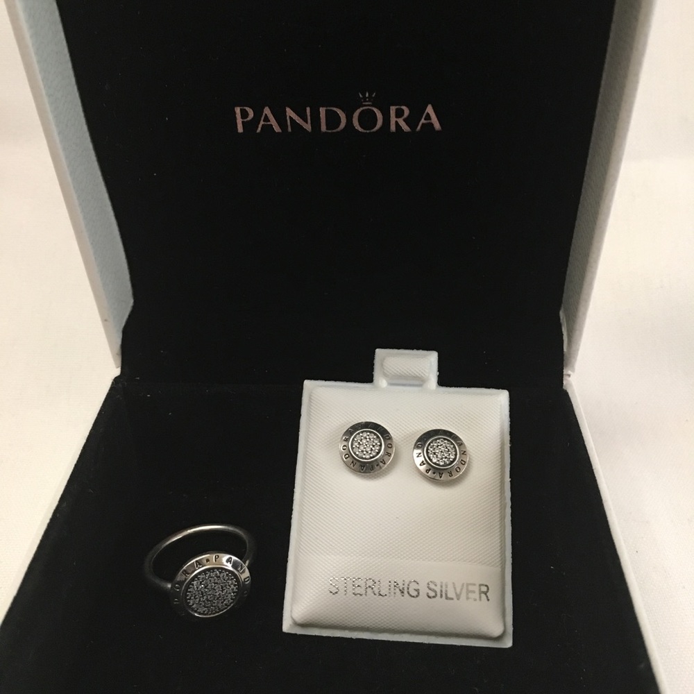 PANDORA STERLING RING EARRING SET SZ 6 - Picture 8 of 8
